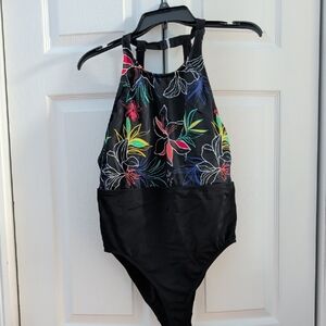 Floral Halter Neck One Piece Swimsuit